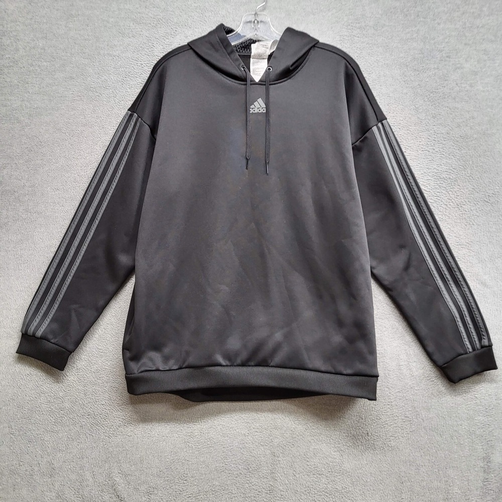 adidas Women‎ Sweatshirt XL Black Gear Up Hoodie Logo Fleece Pullover